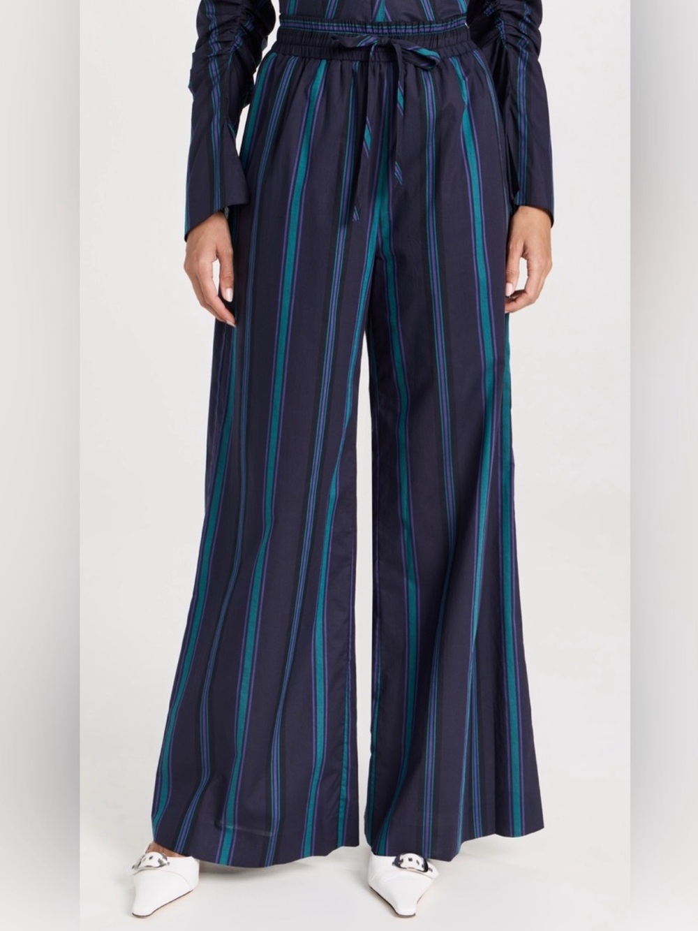 Prabal Gurung Navy Striped Wide-Leg Trouser Pants, Size 0, EUC